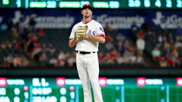 ARLINGTON, TEXAS - JUNE 18: Drew Smyly #33 of the Texas Rangers reacts after giving up a solo home run against the Cleveland Indians in the top of the seventh inning at Globe Life Park in Arlington on June 18, 2019 in Arlington, Texas. (Photo by Tom Pennington/Getty Images)