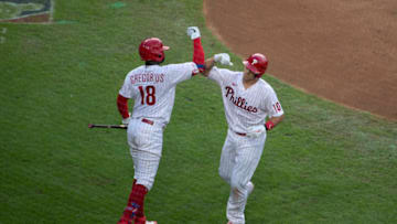 J.T. Realmuto #10 and Didi Gregorius #18 (Photo by Mitchell Leff/Getty Images)