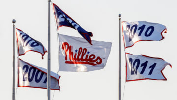 Flags wave in the breeze during the Philadelphia Phillies game. (Photo by Brian Garfinkel/Getty Images)