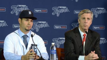Dave Dombrowski and Anibal Sanchez #19 of the Detroit Tigers (Photo by Mark Cunningham/MLB Photos via Getty Images)