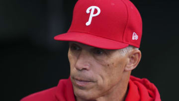 PHILADELPHIA, PA - APRIL 22: Manager Joe Girardi #25 of the Philadelphia Phillies looks on prior to the game against the Milwaukee Brewers at Citizens Bank Park on April 22, 2022 in Philadelphia, Pennsylvania. The Philadelphia Phillies defeated the Milwaukee Brewers 4-2. (Photo by Mitchell Leff/Getty Images)