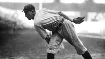 PHILADELPHIA - C.1916. Eppa Rixey, star pitcher for the Philadelphia Phillies, demonstrates his follow through before a game in his home park. (Photo Mark Rucker/Transcendental Graphics/Getty Images)