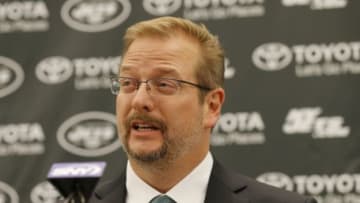 Jan 21, 2015; Florham Park, NJ, USA; New York Jets new general manager Mike Maccagnan speaks during a press conference at Atlantic Health Jets Training Center. Mandatory Credit: William Perlman/NJ Advance Media for NJ.com via USA TODAY Sports