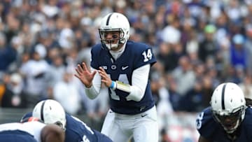 Oct 31, 2015; University Park, PA, USA; Penn State Nittany Lions quarterback Christian Hackenberg (14) calls signals at the line against the Illinois Fighting Illini during the third quarter at Beaver Stadium. Penn State won 39-0. Mandatory Credit: Rich Barnes-USA TODAY Sports