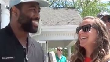 Danielle McCartan interviews Darrelle Revis at David Harris' annual golf outing to support the Give the Kids Hope Foundation. Property of Danielle McCartan and used by permission for TheJetPress.com