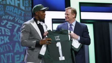 Apr 28, 2016; Chicago, IL, USA; Darron Lee (Ohio State) with NFL commissioner Roger Goodell after being selected by the New York Jets as the number twenty overall pick in the first round of the 2016 NFL Draft at Auditorium Theatre. Mandatory Credit: Kamil Krzaczynski-USA TODAY Sports