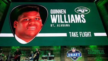 NASHVILLE, TENNESSEE - APRIL 25: A video board displays an image of Quinnen Williams of Alabama after he was picked #3 overall by the New York Jets during the first round of the 2019 NFL Draft on April 25, 2019 in Nashville, Tennessee. (Photo by Andy Lyons/Getty Images)