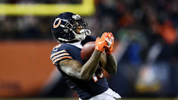 CHICAGO, ILLINOIS - JANUARY 06: Josh Bellamy #15 of the Chicago Bears completes a pass against the Philadelphia Eagles in the fourth quarter of the NFC Wild Card Playoff game at Soldier Field on January 06, 2019 in Chicago, Illinois. (Photo by Stacy Revere/Getty Images)