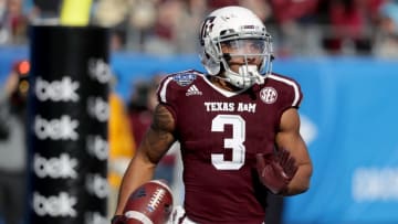 CHARLOTTE, NC - DECEMBER 29: Christian Kirk #3 of the Texas A&M Aggies catches a touchdown against the Wake Forest Demon Deacons during the Belk Bowl at Bank of America Stadium on December 29, 2017 in Charlotte, North Carolina. (Photo by Streeter Lecka/Getty Images)
