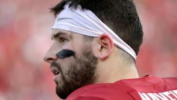 PASADENA, CA - JANUARY 01: Baker Mayfield #6 of the Oklahoma Sooners looks on during the 2018 College Football Playoff Semifinal Game against the Georgia Bulldogs at the Rose Bowl Game presented by Northwestern Mutual at the Rose Bowl on January 1, 2018 in Pasadena, California. (Photo by Jeff Gross/Getty Images)