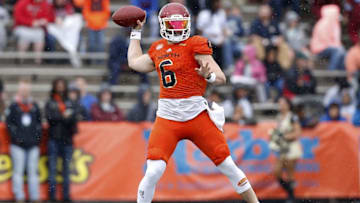 MOBILE, AL - JANUARY 27: Baker Mayfield #6 of the North team throws the ball during the first half of the Reese's Senior Bowl against the the South team at Ladd-Peebles Stadium on January 27, 2018 in Mobile, Alabama. (Photo by Jonathan Bachman/Getty Images)