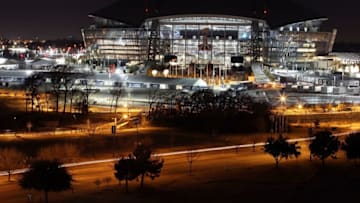 ARLINGTON, TX - JANUARY 26: A view of Cowboys Stadium at night on January 26, 2011 in Arlington, Texas. North Texas will host Super Bowl XLV between the Pittsburgh Steelers and the Green Bay Packers at Cowboys Stadium on February 6, 2011 in Arlington, Texas. (Photo by Ronald Martinez/Getty Images)