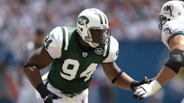MIAMI - SEPTEMBER 22: Defensive end John Abraham #94 of the New York Jets rushes the quarterback during the NFL game against the Miami Dolphins on September 8, 2002 at Pro Player Stadium in Miami, Florida. The Jets won 30-3. (Photo by Andy Lyons/Getty Images)
