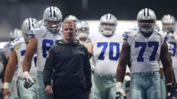 Nov 13, 2016; Pittsburgh, PA, USA; Dallas Cowboys head coach Jason Garrett (L) leads the Cowboys out of the tunnel to play the Pittsburgh Steelers at Heinz Field. Mandatory Credit: Charles LeClaire-USA TODAY Sports
