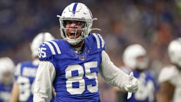 INDIANAPOLIS, IN - NOVEMBER 10: Eric Ebron #85 of the Indianapolis Colts reacts during the second half against the Miami Dolphins at Lucas Oil Stadium on November 10, 2019 in Indianapolis, Indiana. (Photo by Michael Hickey/Getty Images)