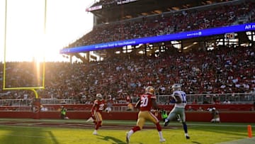 SANTA CLARA, CA - AUGUST 09: Michael Gallup #13 of the Dallas Cowboys catches a touchdown pass over Jimmie Ward #20 of the San Francisco 49ers in the first quarter of their NFL preseason football game at Levi's Stadium on August 9, 2018 in Santa Clara, California. (Photo by Thearon W. Henderson/Getty Images)