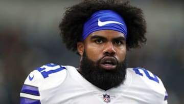 ARLINGTON, TX - SEPTEMBER 30: Ezekiel Elliott #21 of the Dallas Cowboys stands on the field during warm ups against the Detroit Lions at AT&T Stadium on September 30, 2018 in Arlington, Texas. (Photo by Tom Pennington/Getty Images)