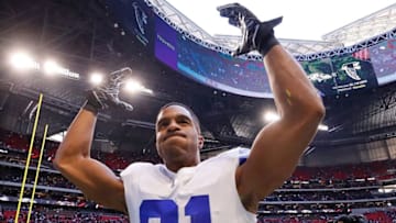 ATLANTA, GA - NOVEMBER 18: Byron Jones #31 of the Dallas Cowboys celebrates their 22-19 win over the Atlanta Falcons at Mercedes-Benz Stadium on November 18, 2018 in Atlanta, Georgia. (Photo by Kevin C. Cox/Getty Images)