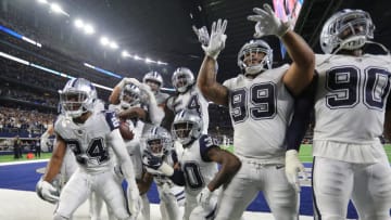 ARLINGTON, TEXAS - NOVEMBER 29: The Dallas Cowboys celebrate a fourth quarter interception by Jourdan Lewis against the New Orleans Saints at AT&T Stadium on November 29, 2018 in Arlington, Texas. (Photo by Richard Rodriguez/Getty Images)