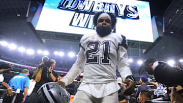 ARLINGTON, TEXAS - NOVEMBER 29: Ezekiel Elliott #21 of the Dallas Cowboys heads to the locker room after the 13-10 win over the New Orleans Saints at AT&T Stadium on November 29, 2018 in Arlington, Texas. (Photo by Richard Rodriguez/Getty Images)