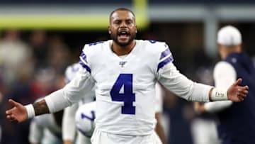 ARLINGTON, TEXAS - AUGUST 24: Dak Prescott #4 of the Dallas Cowboys stretches before a NFL preseason game against the Houston Texans at AT&T Stadium on August 24, 2019 in Arlington, Texas. (Photo by Ronald Martinez/Getty Images)