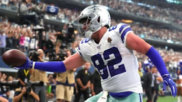 ARLINGTON, TEXAS - SEPTEMBER 08: Tight end Jason Witten #82 of the Dallas Cowboys celebrates scoring a touchdown during the second quarter of the game against New York Giants at AT&T Stadium on September 08, 2019 in Arlington, Texas. (Photo by Tom Pennington/Getty Images)