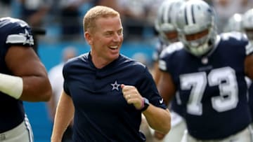 CHARLOTTE, NC - SEPTEMBER 09: Head coach Jason Garrett of the Dallas Cowboys takes the field against the Carolina Panthers at Bank of America Stadium on September 9, 2018 in Charlotte, North Carolina. (Photo by Streeter Lecka/Getty Images)