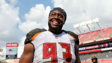 TAMPA, FL - SEPTEMBER 16: Gerald McCoy #93 of the Tampa Bay Buccaneers reacts after they defeated the Philadelphia Eagles 27-21 at Raymond James Stadium on September 16, 2018 in Tampa, Florida. (Photo by Michael Reaves/Getty Images)