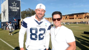 OXNARD, CALIFORNIA - AUGUST 03: Jason Witten and Mark Wahlberg attend The Dallas Cowboys Training Camp to Announce Wahlburgers Opening at The Star in Frisco on August 03, 2019 in Oxnard, California. (Photo by Jerod Harris/Getty Images for Wahlburgers)