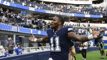 INGLEWOOD, CALIFORNIA - OCTOBER 09: Micah Parsons #11 of the Dallas Cowboys celebrates with fans after the Cowboys defeated the Los Angeles Rams 22-10 at SoFi Stadium on October 09, 2022 in Inglewood, California. (Photo by Michael Owens/Getty Images)
