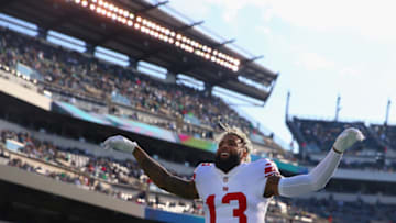 PHILADELPHIA, PA - NOVEMBER 25: Wide receiver Odell Beckham #13 of the New York Giants warms up before taking on the Philadelphia Eagles at Lincoln Financial Field on November 25, 2018 in Philadelphia, Pennsylvania. (Photo by Mitchell Leff/Getty Images)
