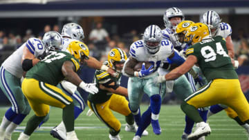 ARLINGTON, TEXAS - OCTOBER 06: Ezekiel Elliott #21 of the Dallas Cowboys carries the ball during an NFL football game against the Philadelphia Eagles, Sunday, Oct. 6, 2019, in Arlington, Texas. (Photo by Cooper Neill/Getty Images)