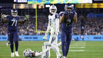 NASHVILLE, TN - DECEMBER 29: Robert Woods #2 of the Tennessee Titans celebrates after scoring a touchdown against the Dallas Cowboys during the second half at Nissan Stadium on December 29, 2022 in Nashville, Tennessee. (Photo by Cooper Neill/Getty Images)