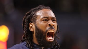 TORONTO, ON - OCTOBER 26: DeAndre Jordan #6 of the Dallas Mavericks yells out as he warms up before their NBA game against the Toronto Raptors at Scotiabank Arena on October 26, 2018 in Toronto, Canada. NOTE TO USER: User expressly acknowledges and agrees that, by downloading and or using this photograph, User is consenting to the terms and conditions of the Getty Images License Agreement. (Photo by Tom Szczerbowski/Getty Images)