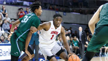 UNIVERSITY PARK, TX - JANUARY 20: SMU Mustangs guard Shake Milton (#1) drives to the basket as Tulane Green Wave guard Melvin Frazier (#35) defends during the American Athletic Conference college basketball game between the SMU Mustangs and the Tulane Green Wave on January 20, 2018, at Moody Coliseum in Dallas, TX. SMU won the game 73-62. (Photo by Matthew Visinsky/Icon Sportswire via Getty Images).