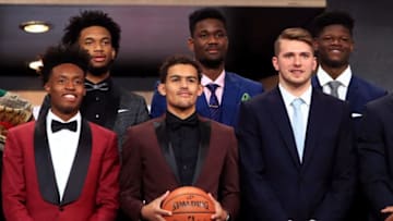 NEW YORK, NY - JUNE 21: Collin Sexton, Marvin Bagley III, Trae Young, Deandre Ayton, Luka Doncic and Mohamed Bamba pose for a photo before the 2018 NBA Draft at the Barclays Center on June 21, 2018 in the Brooklyn borough of New York City. NOTE TO USER: User expressly acknowledges and agrees that, by downloading and or using this photograph, User is consenting to the terms and conditions of the Getty Images License Agreement. (Photo by Mike Lawrie/Getty Images)