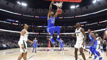 CHICAGO, IL - NOVEMBER 14: Duke Blue Devils forward Marvin Bagley III (35) dunks the basketball in the first period during the State Farm Classic Champions Classic game between the Duke Blue Devils and the Michigan State Spartans on November 14, 2017, at the United Center in Chicago, IL. (Photo by Robin Alam/Icon Sportswire via Getty Images)