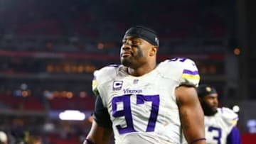 Dec 10, 2015; Glendale, AZ, USA; Minnesota Vikings defensive end Everson Griffen (97) against the Arizona Cardinals at University of Phoenix Stadium. The Cardinals defeated the Vikings 23-20. Mandatory Credit: Mark J. Rebilas-USA TODAY Sports
