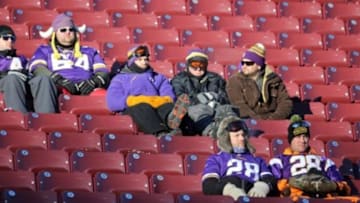 Jan 10, 2016; Minneapolis, MN, USA; Minnesota Vikings fans stay seated in the stands after a NFC Wild Card playoff football game against the Seattle Seahawks at TCF Bank Stadium. Mandatory Credit: Brace Hemmelgarn-USA TODAY Sports