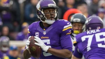 Dec 6, 2015; Minneapolis, MN, USA; Minnesota Vikings quarterback Teddy Bridgewater (5) throws during the first quarter against the Seattle Seahawks at TCF Bank Stadium. Mandatory Credit: Brace Hemmelgarn-USA TODAY Sports