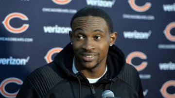 Nov 9, 2015; San Diego, CA, USA; Chicago Bears receiver Alshon Jeffery addresses the media at a press conference after a 22-19 victory against the San Diego Chargers in a NFL football game at Qualcomm Stadium. Mandatory Credit: Kirby Lee-USA TODAY Sports