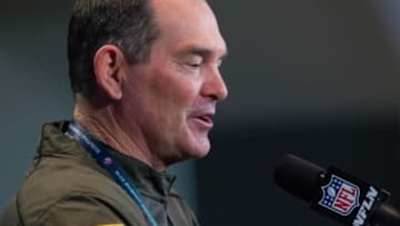 Feb 25, 2016; Indianapolis, IN, USA; Minnesota Vikings head coach Mike Zimmer speaks to the media during the 2016 NFL Scouting Combine at Lucas Oil Stadium. Mandatory Credit: Trevor Ruszkowski-USA TODAY Sports