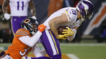 CHICAGO, IL - NOVEMBER 18: Adam Thielen #19 of the Minnesota Vikings scores a two point conversion against Bryce Callahan #37 of the Chicago Bears at Soldier Field on November 18, 2018 in Chicago, Illinois. The Bears defeated the Vikings 25-20. (Photo by Jonathan Daniel/Getty Images)