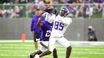 EAGAN, MN - AUGUST 04: Minnesota Vikings wide receiver Jeff Badet (85) catches a pass during Vikings Training Camp on August 4, 2018 at Twin Cities Orthopedics Performance Center in Eagan, Minnesota. (Photo by David Berding/Icon Sportswire via Getty Images)