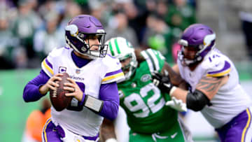 EAST RUTHERFORD, NJ - OCTOBER 21: Kirk Cousins #8 of the Minnesota Vikings looks to pass against the New York Jets at MetLife Stadium on October 21, 2018 in East Rutherford, New Jersey. The Vikings defeated the Jets 37-17. (Photo by Steven Ryan/Getty Images)