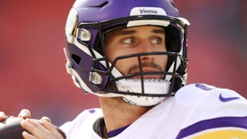 KANSAS CITY, MISSOURI - NOVEMBER 03: Kirk Cousins #8 of the Minnesota Vikings warms up before the game against the Kansas City Chiefs at Arrowhead Stadium on November 03, 2019 in Kansas City, Missouri. (Photo by Jamie Squire/Getty Images)