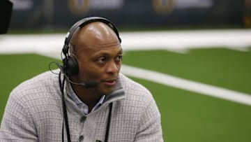 Jan 10, 2015; Arlington, TX, USA; Eddie George is interviewed on SiriusXM radio during Media day at Dallas Convention Center. Mandatory Credit: Matthew Emmons-USA TODAY Sports