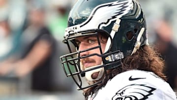 Aug 11, 2016; Philadelphia, PA, USA; Philadelphia Eagles offensive tackle Dennis Kelly (67) during warmups before game against the Tampa Bay Buccaneers at Lincoln Financial Field. The Eagles defeated the Buccaneers, 17-9. Mandatory Credit: Eric Hartline-USA TODAY Sports