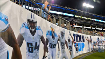 Aug 13, 2016; Nashville, TN, USA; Tennessee Titans banners surround the stadium wall during the second half between the San Diego Chargers and the Tennessee Titans at Nissan Stadium. Tennessee won 27-10. Mandatory Credit: Jim Brown-USA TODAY Sports