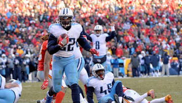 Dec 18, 2016; Kansas City, MO, USA; Tennessee Titans running back Derrick Henry (22) runs in for a touchdown during the second half against the Kansas City Chiefs at Arrowhead Stadium. Tennessee won 19-17. Mandatory Credit: Denny Medley-USA TODAY Sports
